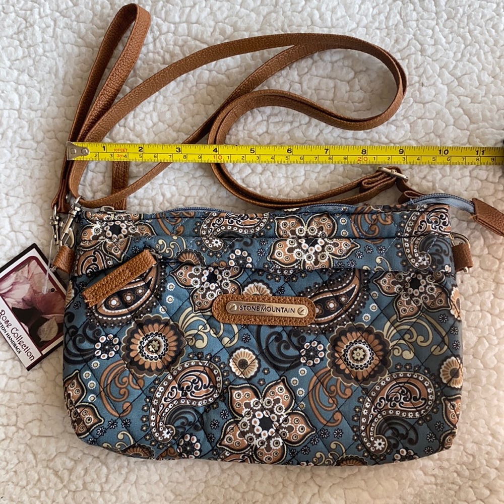 Blue and Brown Quilted Cotton Handbag